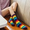 6 пар зимних носков унисекс с разноцветными радужными полосками, средней длины, эластичные, сохраняющие тепло, нескользящие, толстые, для пар, повседневные спортивные носки