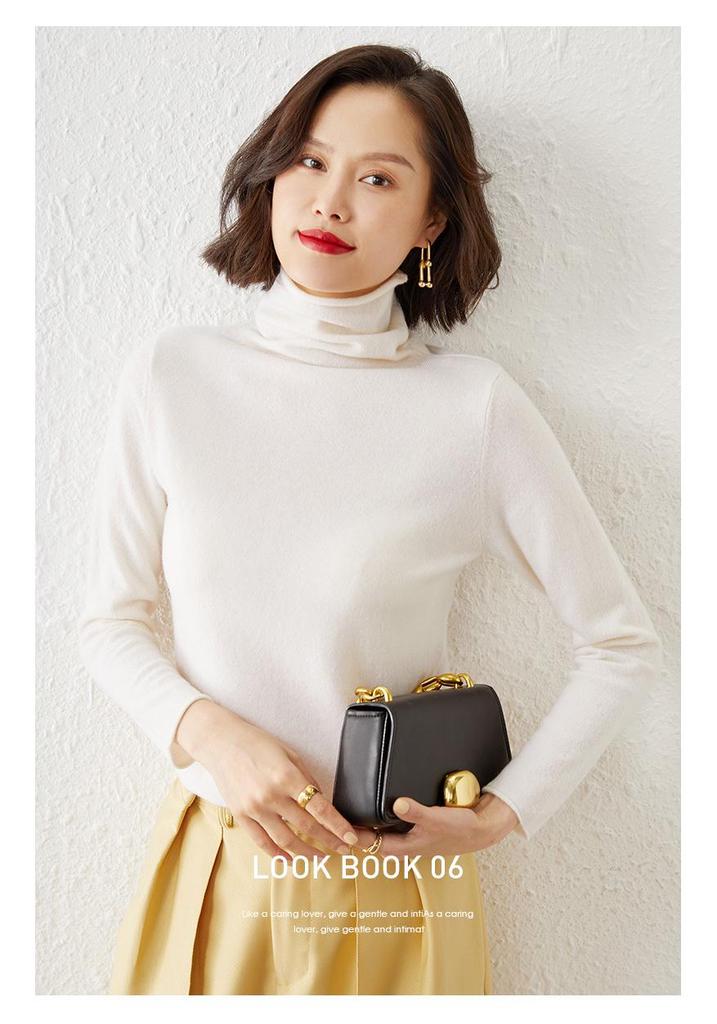 Women's Long Sleeve High Neck Knit Sweater - Loose Autumn/Winter Pullover Top