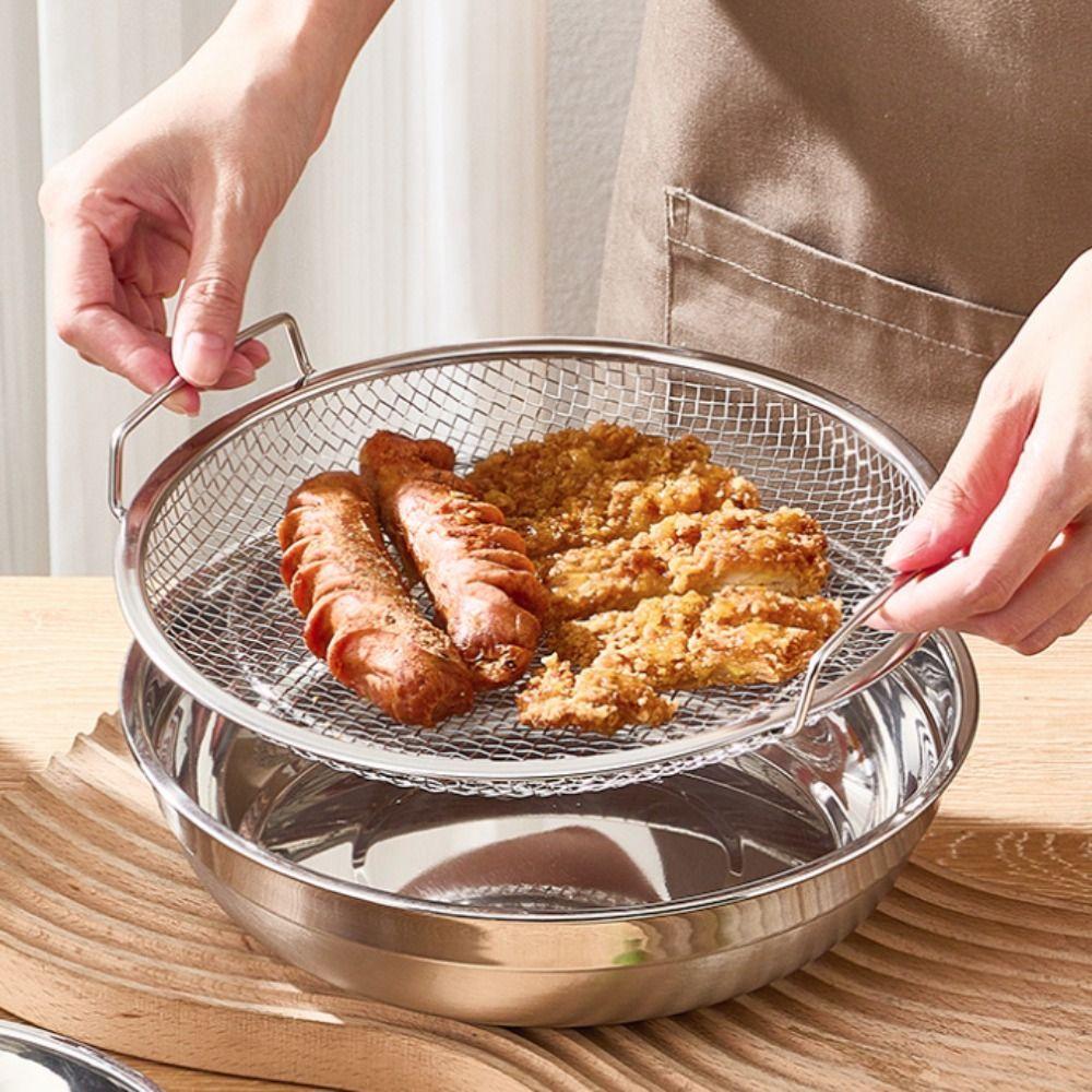 Rust-proof Tempura Drip Pan Mesh Air Fryer Drain Basket Steaming Rack Oil Filter Tray French Fries