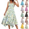 Women's Summer Fashion Round Neck Sleeveless Floral Print Irregular Hem Midi Dresses