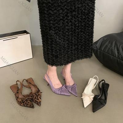 Мода Новая Женская Обувь Босоножки на Высоком Каблуке Летние С Острым Носком Уличные С Задним Ремешком Модные Женские Сандалии Каблуки-Шпильки С Бантом Сандалии