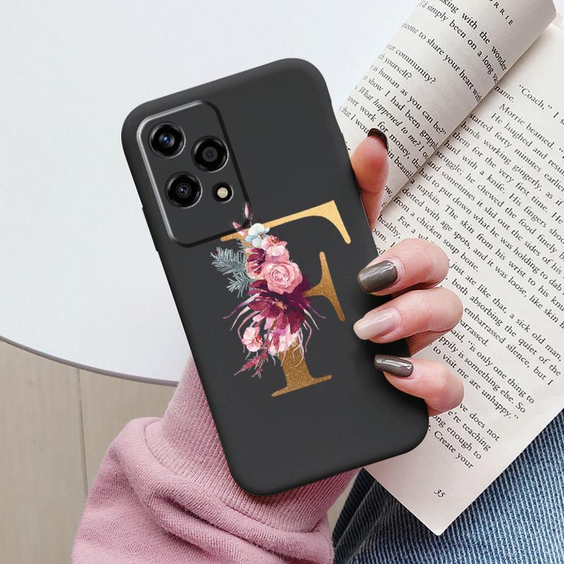 Золотой Чехол-Буквы Для Honor 200 Pro Lite Умный Черный Чехол Мягкая Крышка Для Honor 200Lite Защитный Ударопрочный Funda Розовый Цветок