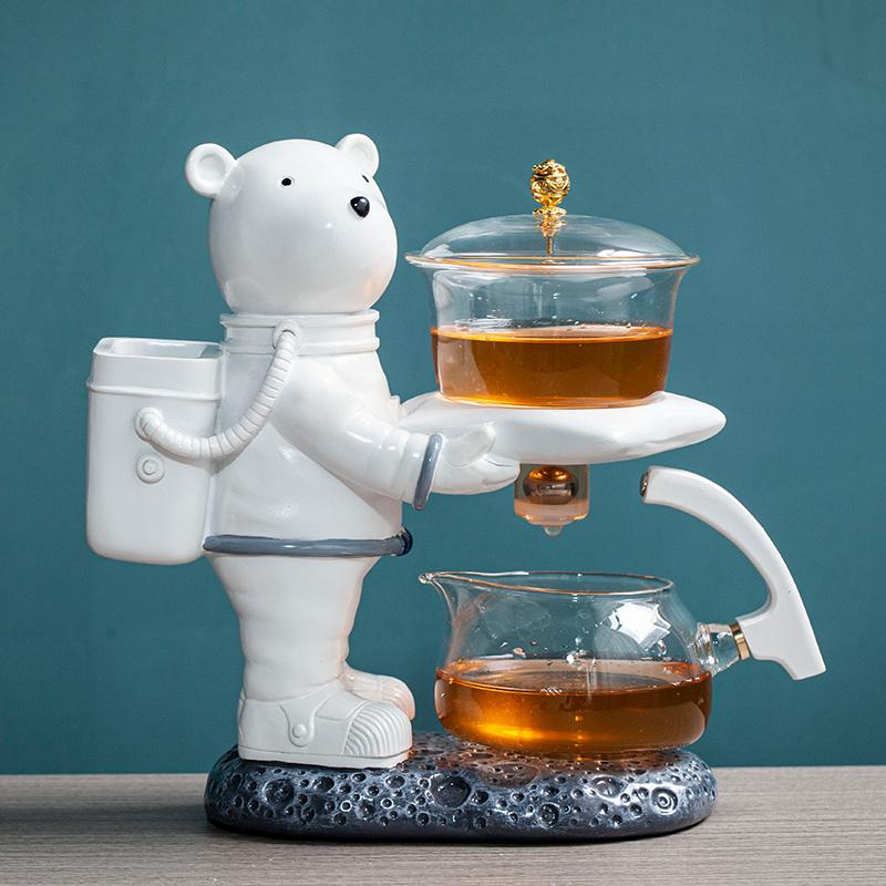 Creative Astronaut Kungfu Tea Set Automatic Glass Teapot Heat-resistant Tea Infuser Glass Tea Maker Pot With Base