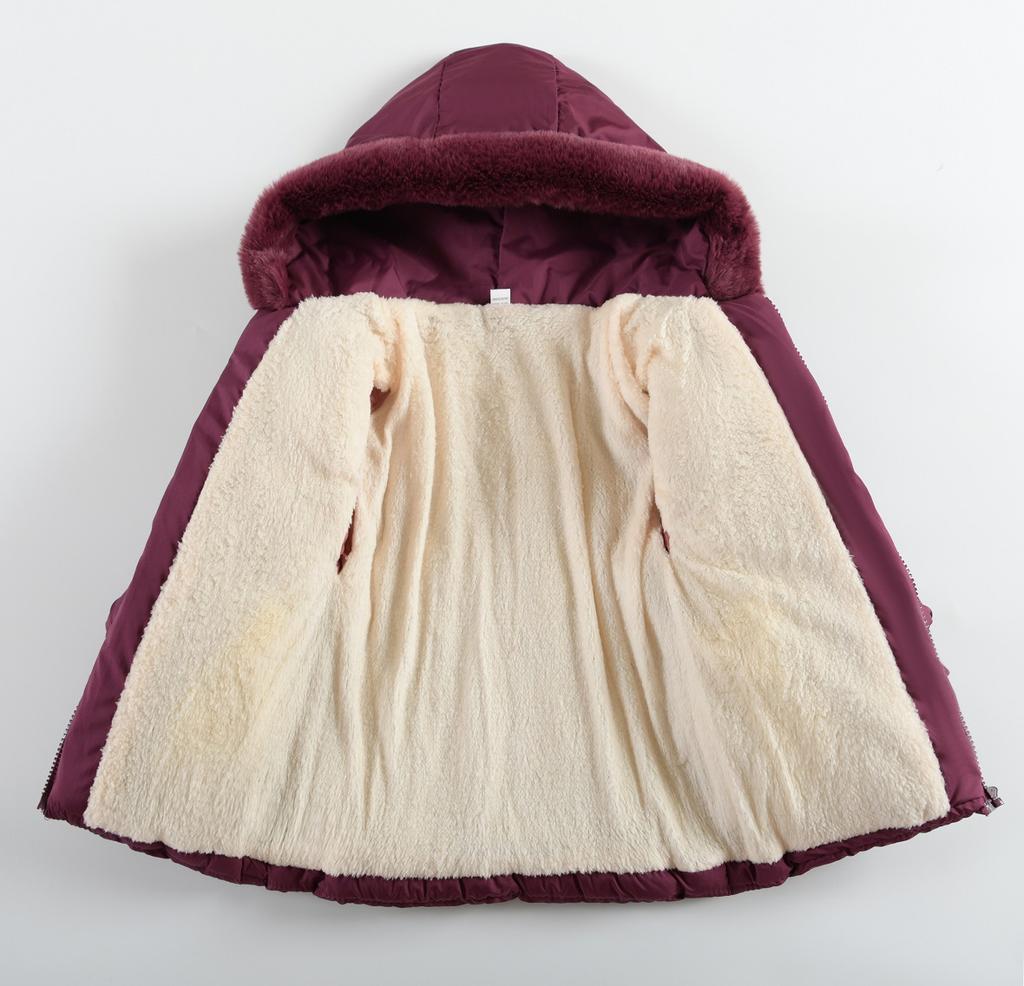 2-4 Years Autumn Winter Girls Jacket Fur Collar Keep Warm Flowers Little Princess Coat Hooded Zipper Baby Outerwear Kids Clothes