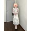 Summer Spring Popular White Polka Dot Three-dimensional Flower Dress Pinch Pleated Waist Thin Temperament Long Skirt