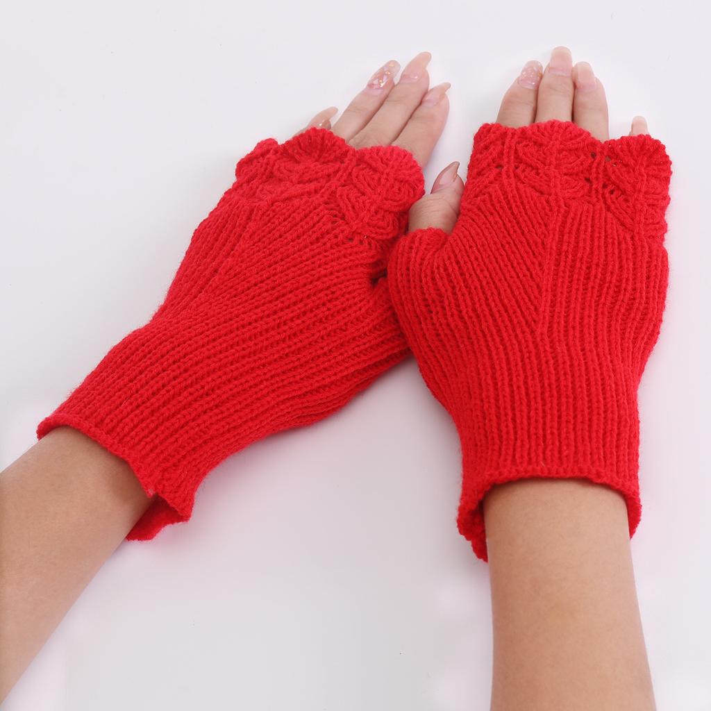 Теплые женские вязаные перчатки до половины пальцев с рисунком для занятий спортом на открытом воздухе, катания на лыжах и велосипеде