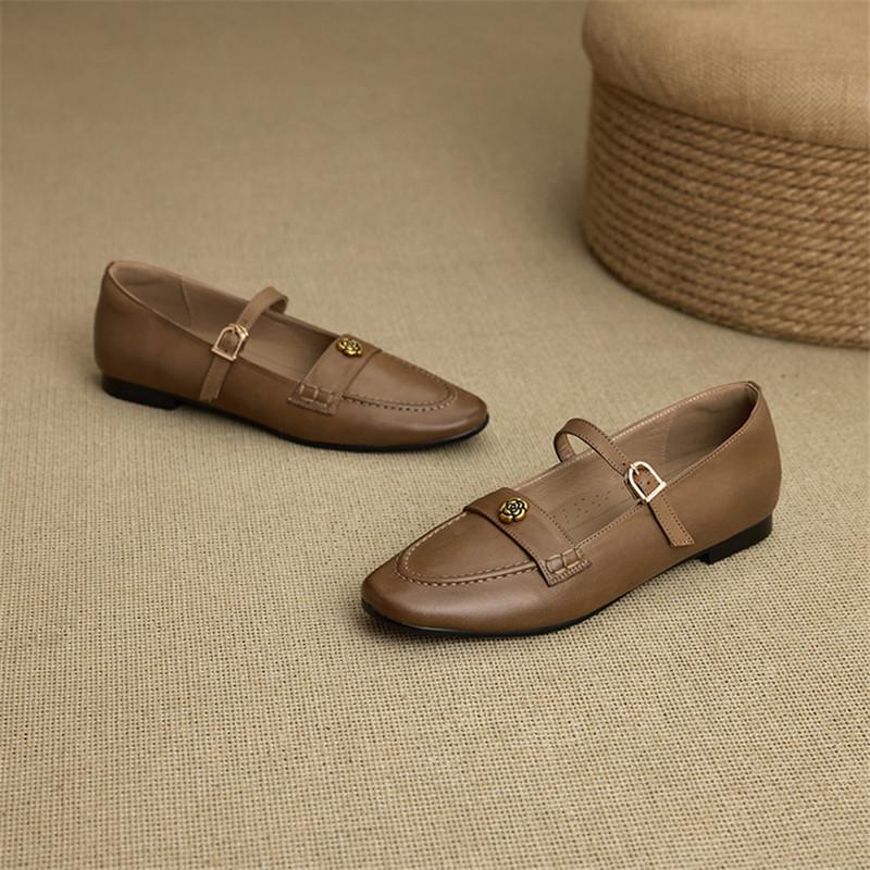 Fashion New Spring/autumn Genuine Leather Women Shoes Round Toe Mary Jane Shoes for Women Fashion Retro Belt Buckle Low Heel Women Pumps