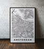 Плакат карта план города Амстердам черная рамка, рамка, рамка для плаката
