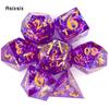 7 Pcs Purple Resin Golden Number Sharp Edge Dice Polyhedral Dice Suitable for Role-Playing RPG    Board Game
