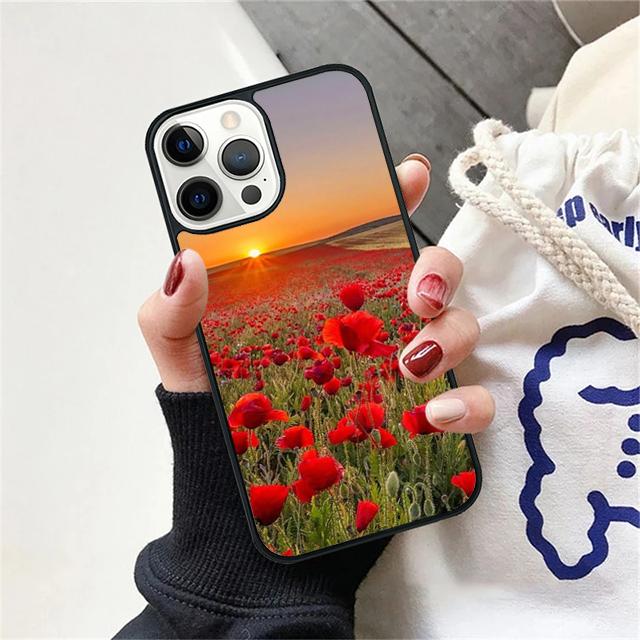 Красный Цветок Мака Чехол для Телефона Задняя Крышка для iPhone 17 Air 16 15 14 13 11 12 Pro Max Plus Чехол Coque