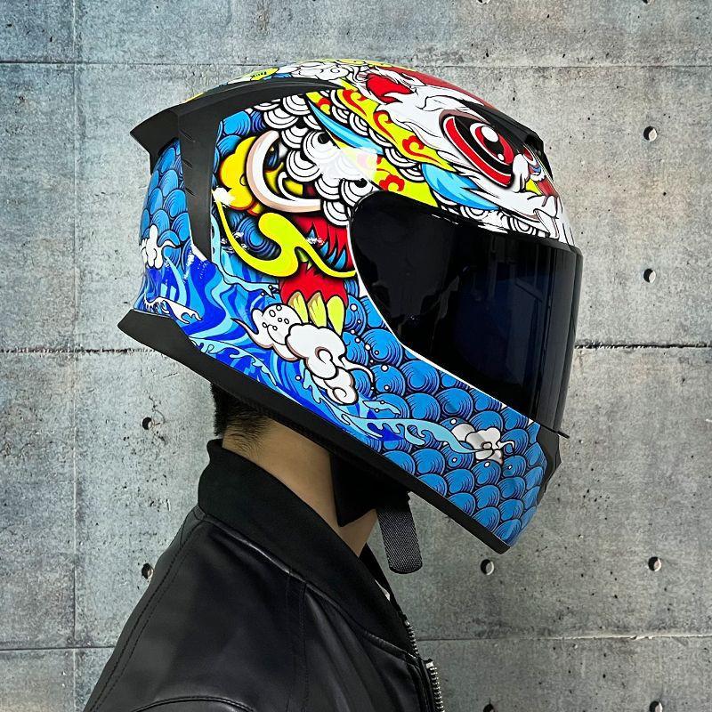 LVS Full Face Motorcycle Helmet Men Women Racing Style Glossy Colorful Design DOT Approved Size S M L XL