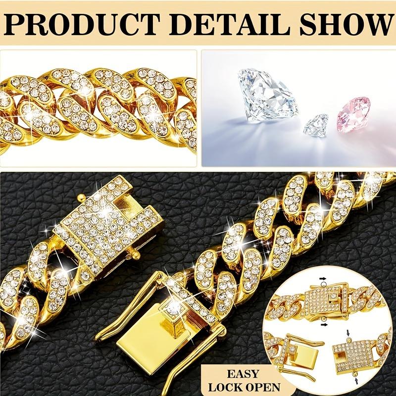 1pcs Dog Chain Collar Diamond Cuban Chain Dog Collar 13mm Wide Dog Necklace Metal Cat Chain Pet Crystal Collar Jewelry Accessories Suitable Pet