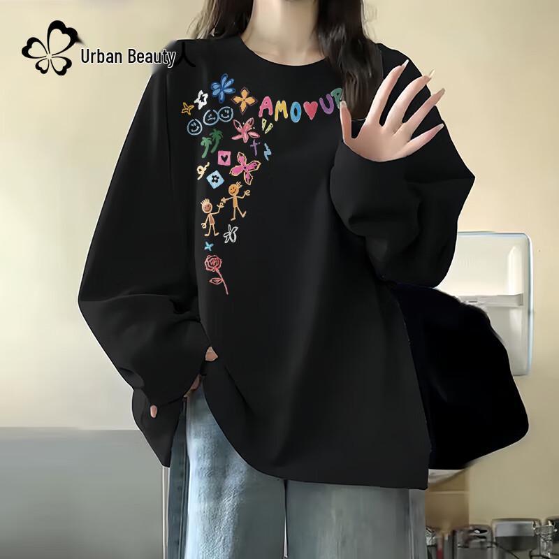 Женская хлопковая футболка Urban Beauty 2025 Осень Свободный крой Длинный рукав