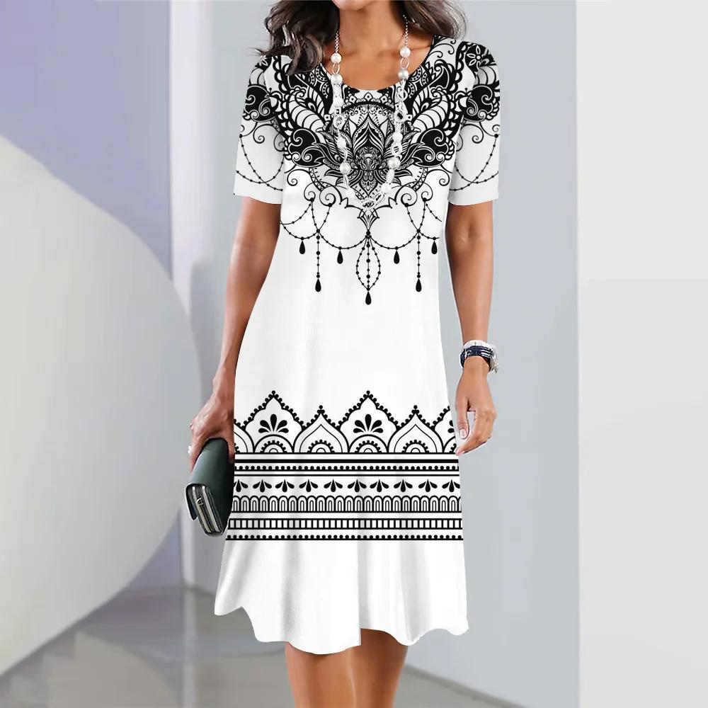 Женские платья 3D Color Blocking Printing Dress Элегантные топы с короткими рукавами Одежда Ретро-юбка А-силуэта Вечерняя красочная одежда