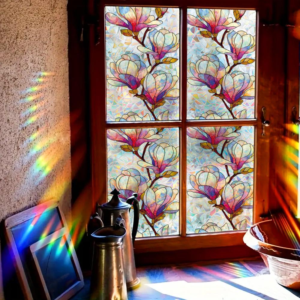 Laser-cut Geometric Magnolia Floral Home Decor Glass Door and Window Electrostatic Adhesive Stickers