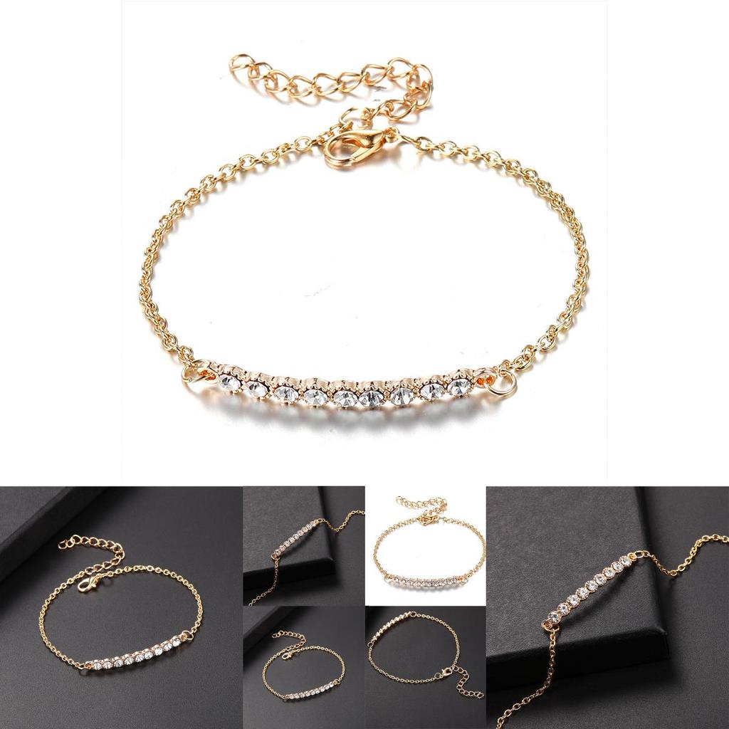 Stylish Women's Rhinestone Bracelet With Gold Plated Chain And Classic Look