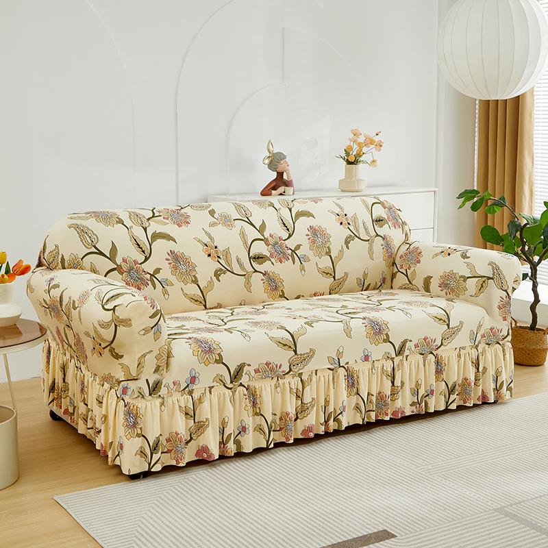 Printed Ruffled Skirt Sofa Covers for Living Room Stretch Couch Cover Sofa Slipcover Furniture Protector Easy Fitted Washable