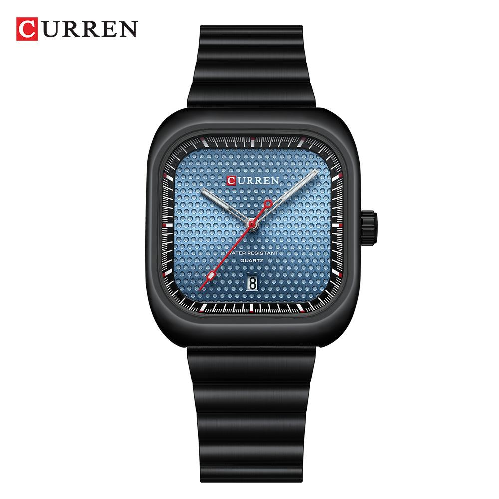 Men's Casual Quartz Watch Creative Square Calendar Dial Stainless Steel Strap Men's Wristwatch Festival Gift Men's Exquisite Gift Watch