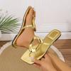 Fashion New Women Slippers Open-toe Square Toe Flip-flops Solid Color Slippers Beach Clip-toe Flat Metal Buckle Sandals Slides Women