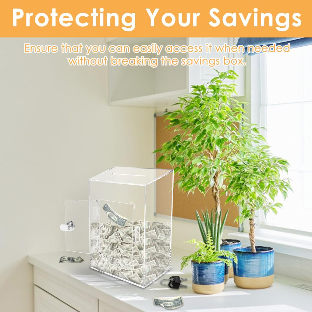 Акриловая прозрачная копилка для взрослых, большая емкость для сбережений денег, банка для сбережений наличных с ключом, прочная прозрачная копилка