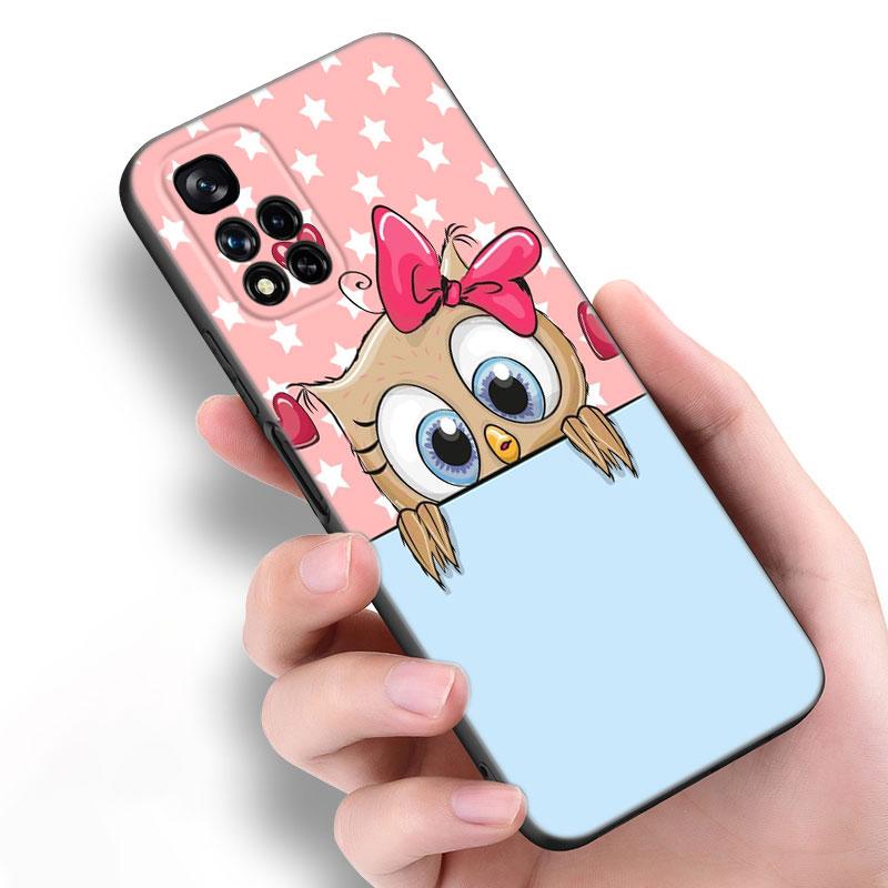 Lovely Animal Owl Black Silicone Phone Case For Xiaomi POCO X3 X4 NFC F5 M3 M4 M6 X5 X6 Pro F3 F4 GT 5G C55 C65 M5