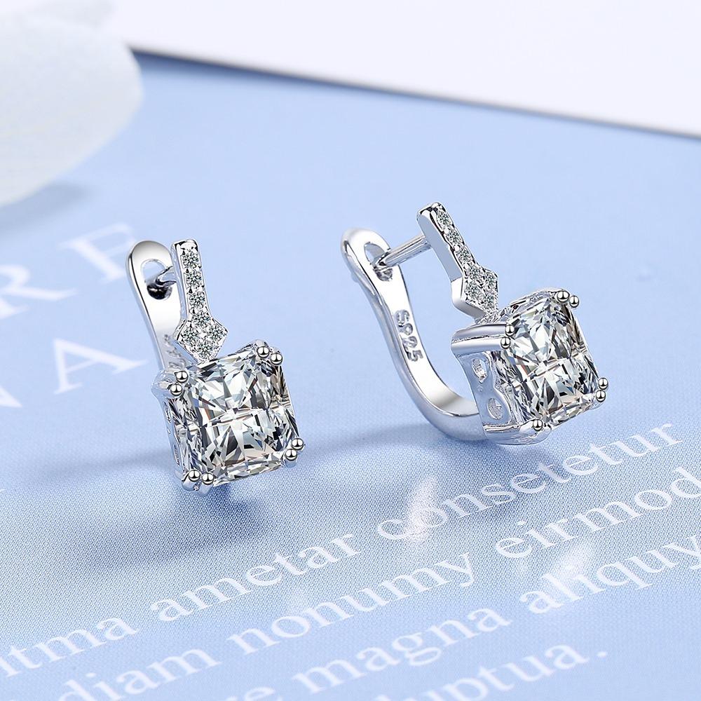Серьги-кольца из стерлингового серебра 925 пробы с квадратным цирконом для женщин S925 Свадебная вечеринка Ювелирный подарок Aretes De Mujer