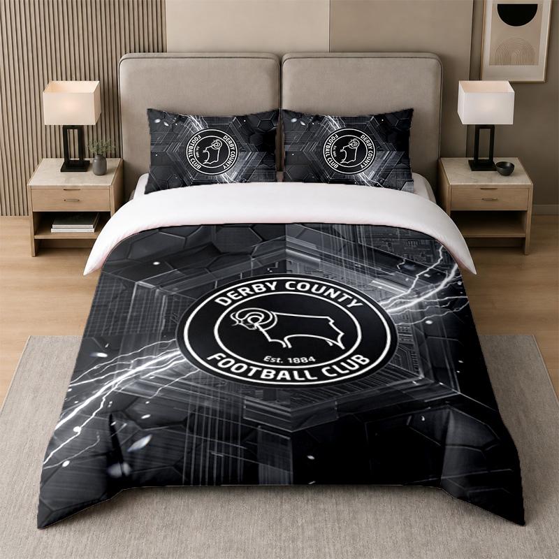 3Pcs Bedding SetDerby County Football Soft Bed Sheet and Two Pillowcases Home Bedroom Decor