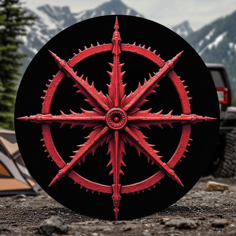 Spiked Red Compass Rose Tire Cover Universal Fit SUV Spare Wheel Protector