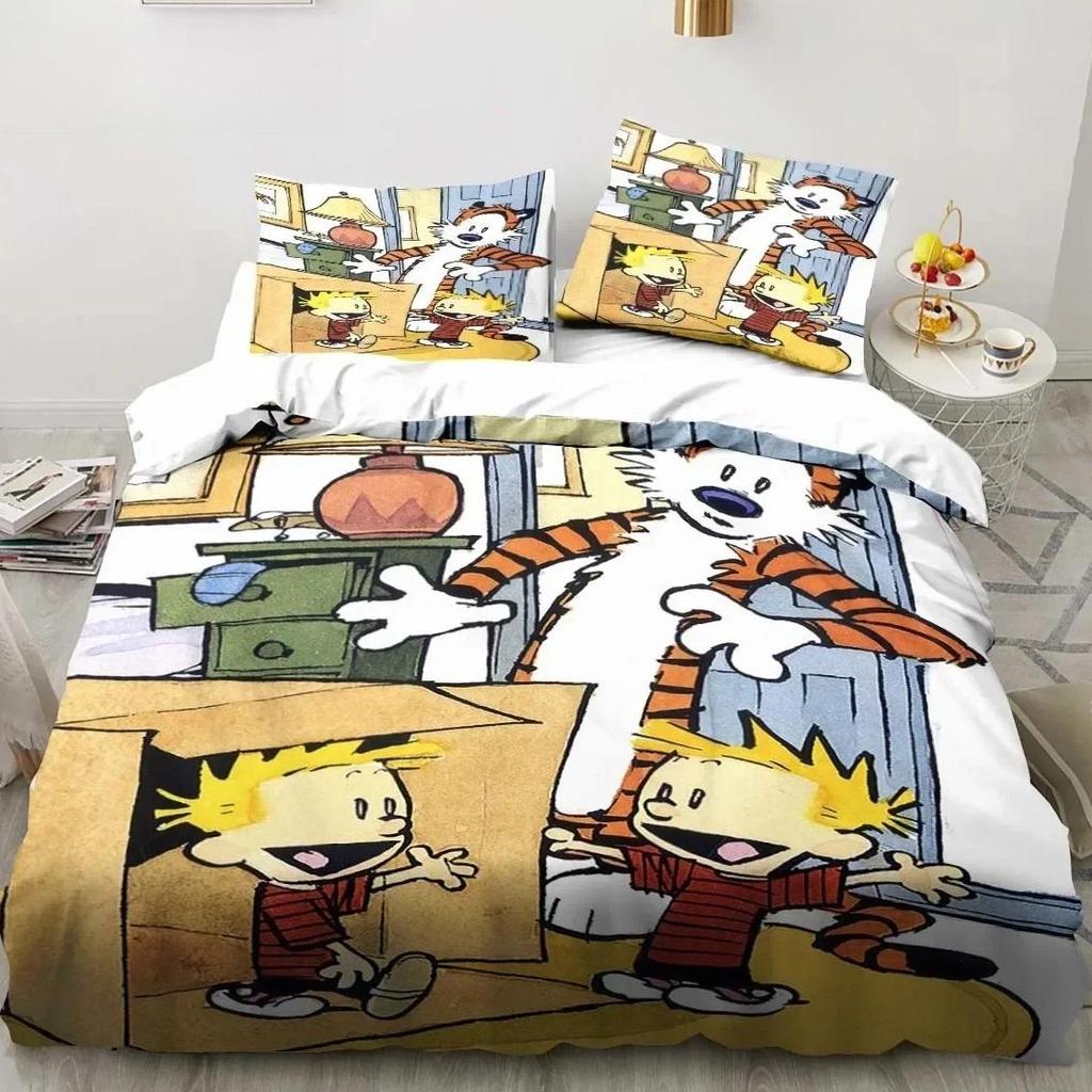 Мультяшный постельный комплект C-Calvin&Hobbes 3D-принт Комплект пододеяльника Мягкий Односпальный Полуторный Двуспальный Кинг-сайз для Детей Подарок Ребенку Комикс