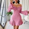 2024 Women's One-Shoulder Bell Sleeve Party Dress - European & American Style