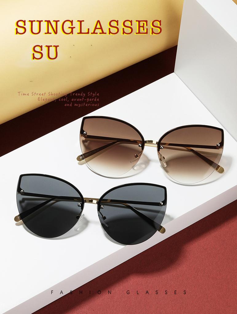 New Fashion Sun Protection Trendy Sunglasses For Women With Boundless Frame Street Pography Metal Sunglasses 399