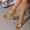 Летний Новый Стиль Модные Женские Шлепанцы с Квадратным Носком Бусины на Шнурке Высокий Каблук Женские Сандалии Женская Обувь Zapatos De Mujer