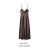 Kaslead New Women Clothes Western Style Pleat Silk Satin Texture Midi Dress 8394331