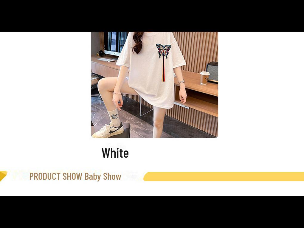 Женская футболка с коротким рукавом и крупной вышивкой в виде бабочек, лето 2025 г., свободный тренд в корейском стиле.