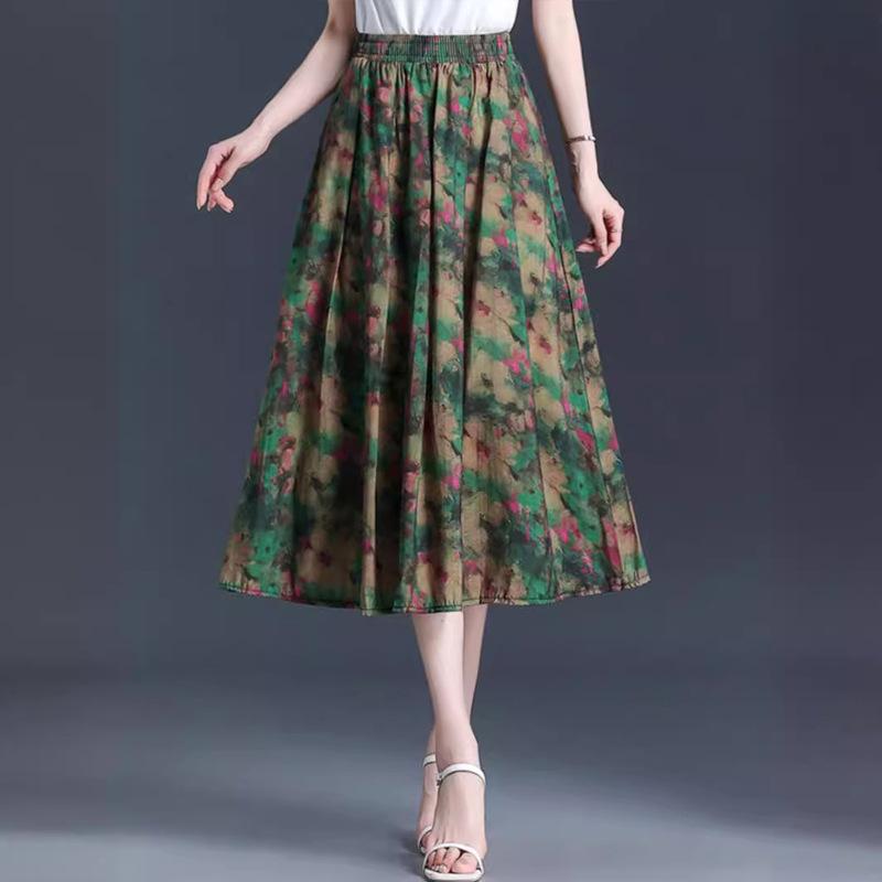 Юбка с высокой талией, женская летняя длинная юбка с принтом слова, женская юбка-драпировка, плиссированная юбка-зонтик средней и длинной длины