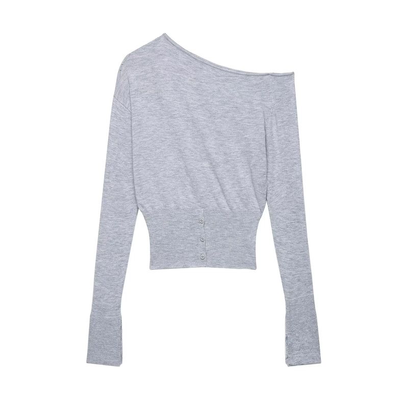 Kaslead New Women Clothes Western Style Fashion Slimming Versatile Sloping Shoulder off-Neck Split Sweater