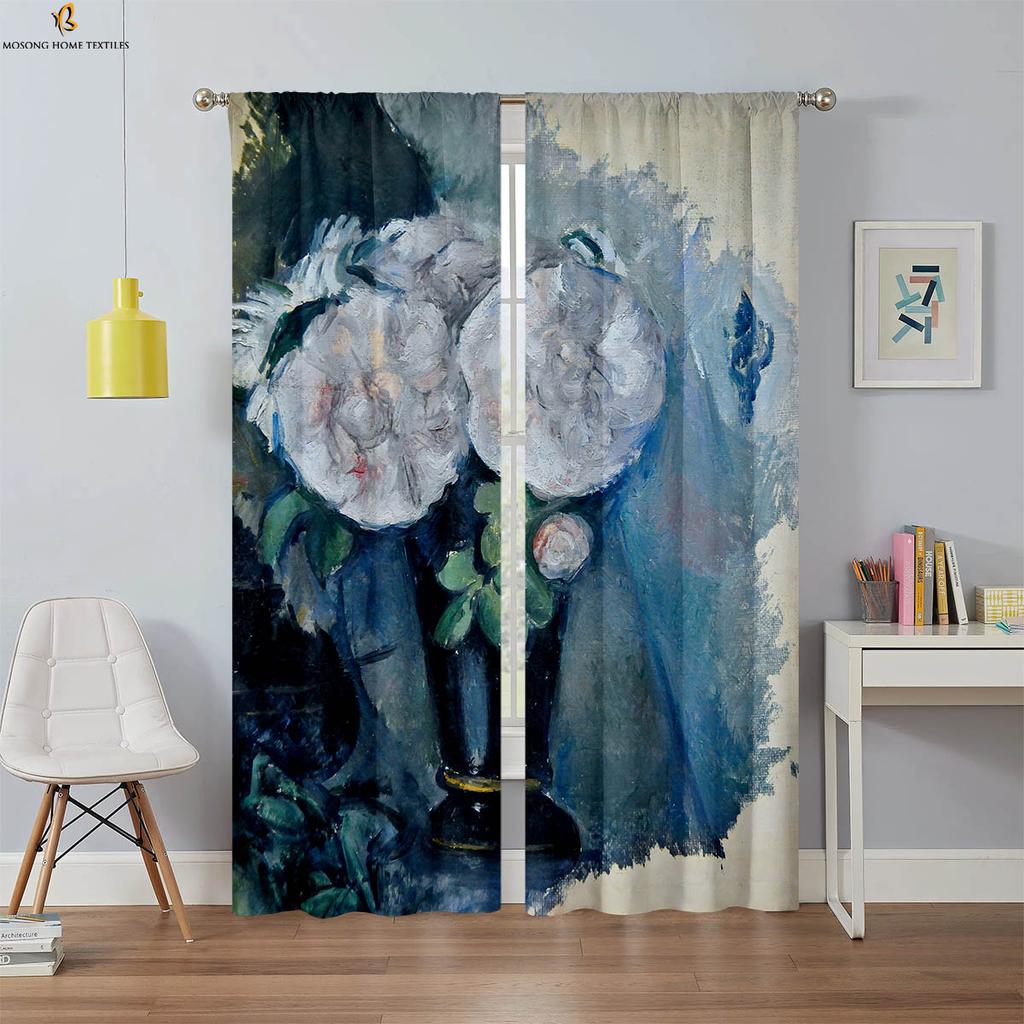 2 шт. плотных штор, пейзаж, картина маслом, 3D-печать, шторы, высококачественные, черные, шелковые, винтажные, декоративные шторы