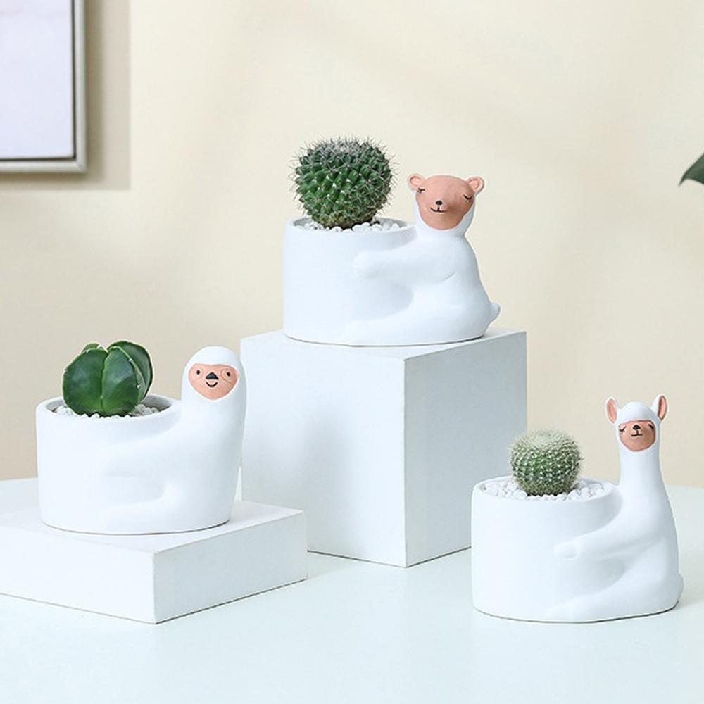 Cute Animal Flower Pot Ceramic Planter Home Decor Desktop Art Ornaments Bonsai Succulent Pot Plant Pot Garden Decoration