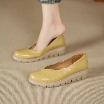 Модные туфли больших размеров, осенние новинки, с круглым носком, с неглубоким вырезом, слипоны на платформе, нескользящие, износостойкие, низкие