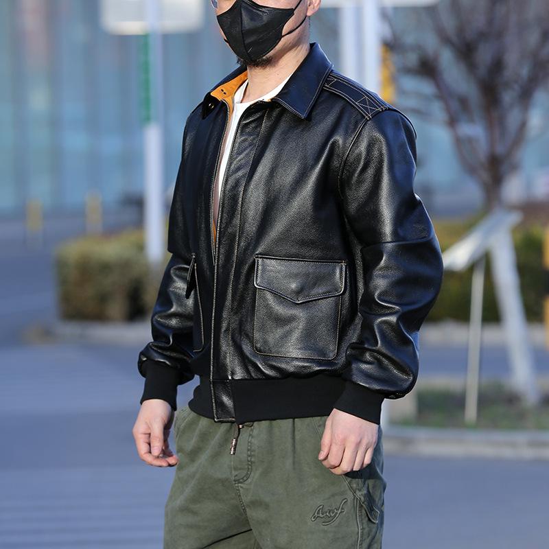 Мужская куртка из натуральной воловьей кожи с лацканами