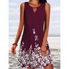 QICED Spring Summer Women's Loose Printed Long Sleeve Design Floral Sleeveless Dresses