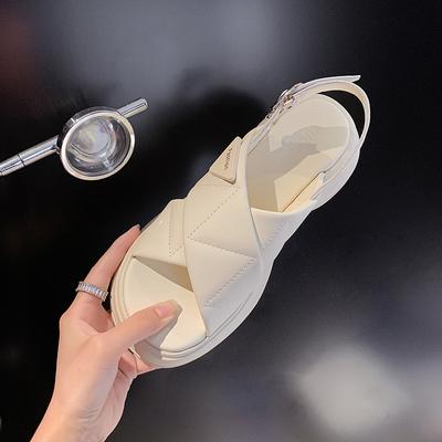 Женские сандалии новые летние повседневные с перекрестными ремешками и толстой подошвой с треугольной этикеткой женские сандалии в тренде