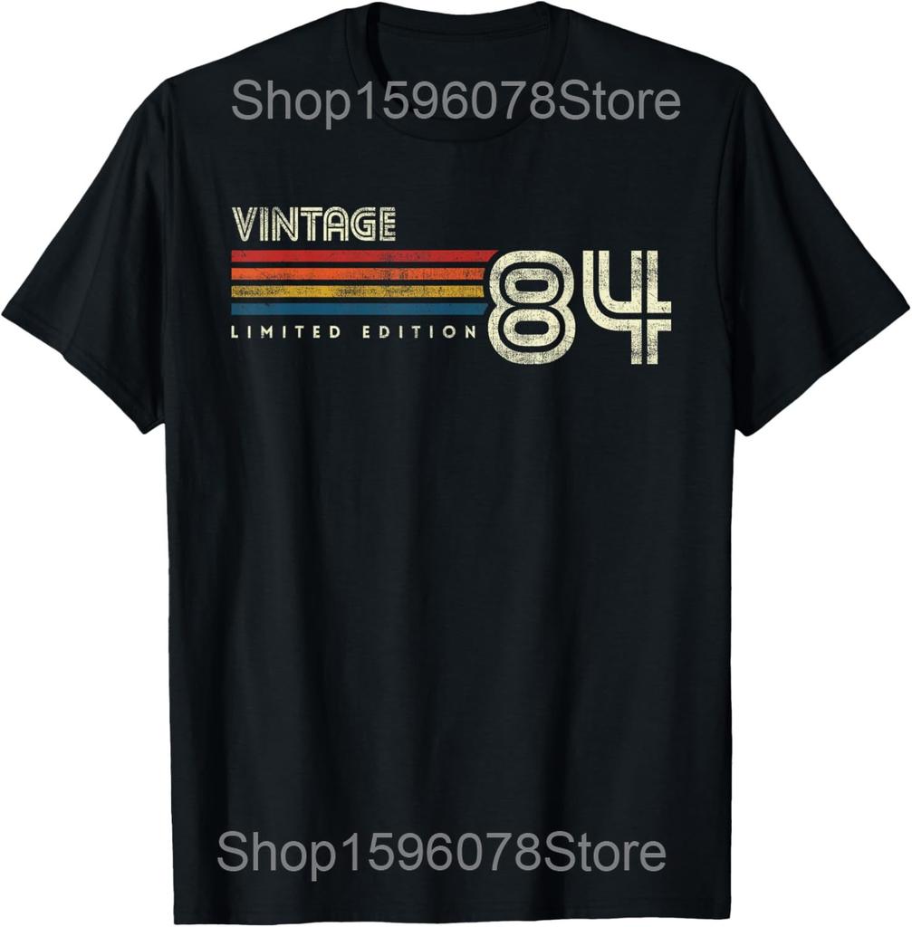 Vintage 1984 Chest Stripe Birthday T Shirts Men Women Pure Cotton Humor Streetwear Tee Shirt Short Sleeve Unisex Loose Clothing