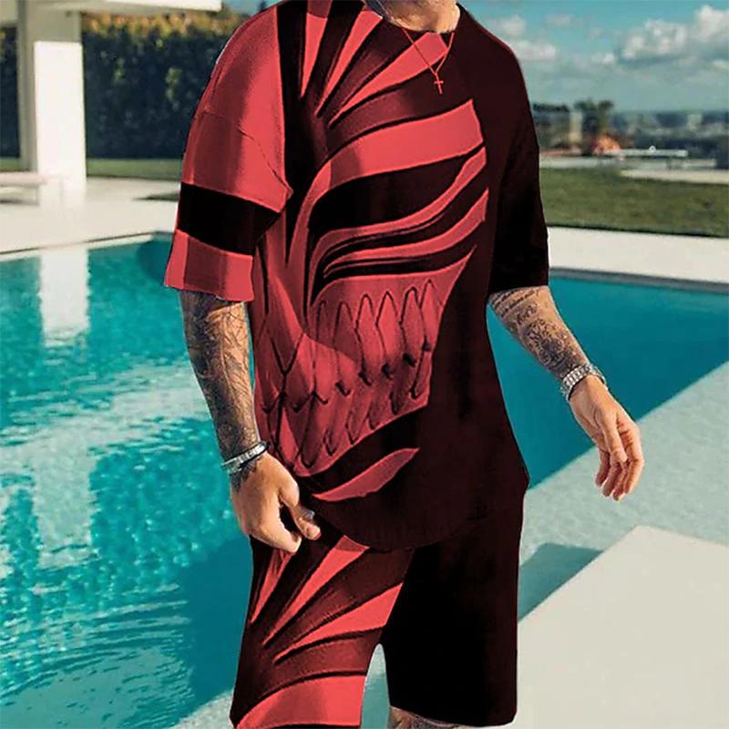 Мужская повседневная спортивная одежда с 3D-принтом в виде лица зла, летняя повседневная дышащая футболка, шорты, свободный мужской топ в стиле Y2K