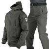 Winter Set Men's Outdoor Windproof  Suit Pocket Soft Shell Hooded Jackets  Work Pants
