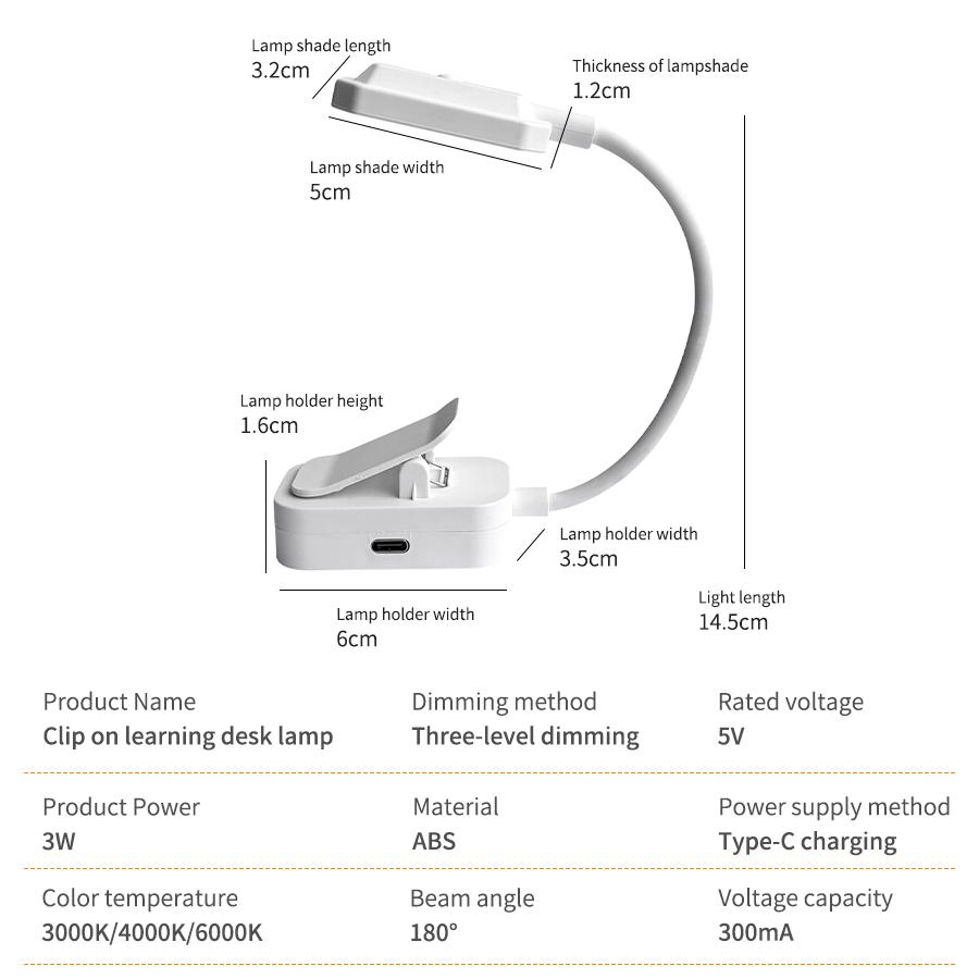 Xiaomi LED USB charging desk lamp with Clip Eye Protection Portable Book Light 3 Colors Night Light Student Bedside Study Reading Lamp