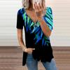 Женский топ, летний новый модный синий топ с принтом листьев бамбука, повседневный топ на молнии с v-образным вырезом и короткими рукавами