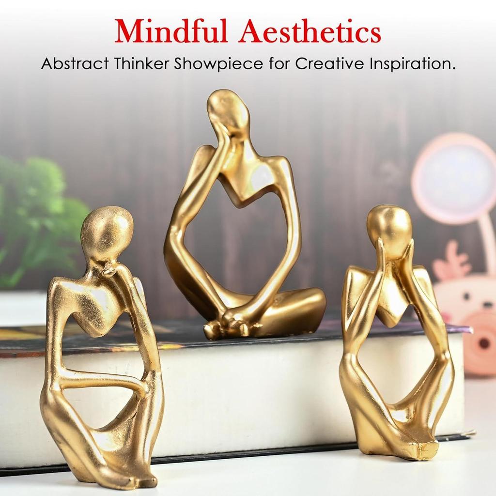 Set of 3 Gold Abstract Thinker Men Statue Set - Modern Art Showpieces for Home Decor, Living Room, Bedroom,Office
