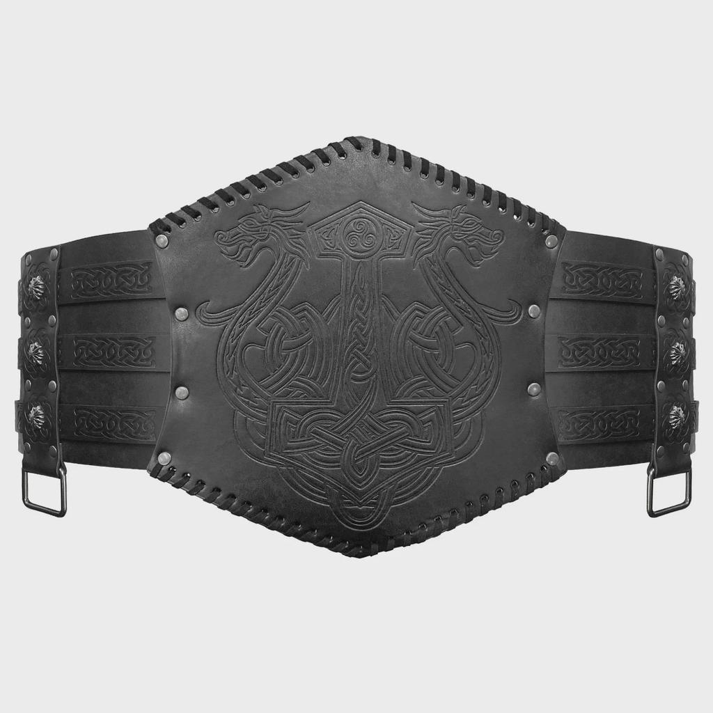 Nordic Viking Thor's Hammer Embossed Wide Medieval Waist Belt
