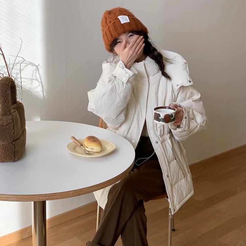 Пуховик женский, средний и длинный, зимняя мода 2024 года, с капюшоном, утолщенный белый утиный пух, тонкое пальто